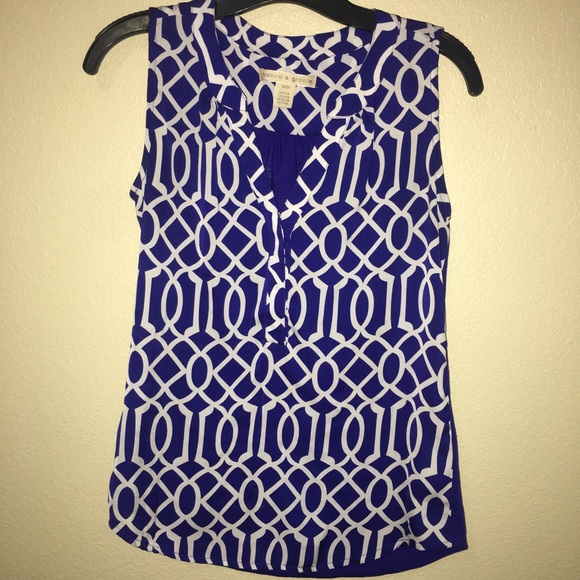 Hanna and Grace Small Blue & White Sleeveless Top - Picture 1 of 4